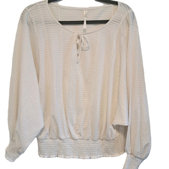 Anthropologie Rebecca Blouse Ivory Tie Neck Dolman Sleeve Top Women's Sz L - Picture 4 of 14